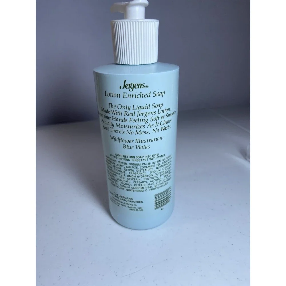 Vintage Liquid Jergens Lotion Hand Soap Blue Violas 10.5 Oz Made In USA 80-90’s